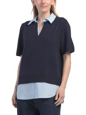 MARLED V Neck Sweater With Woven Collar